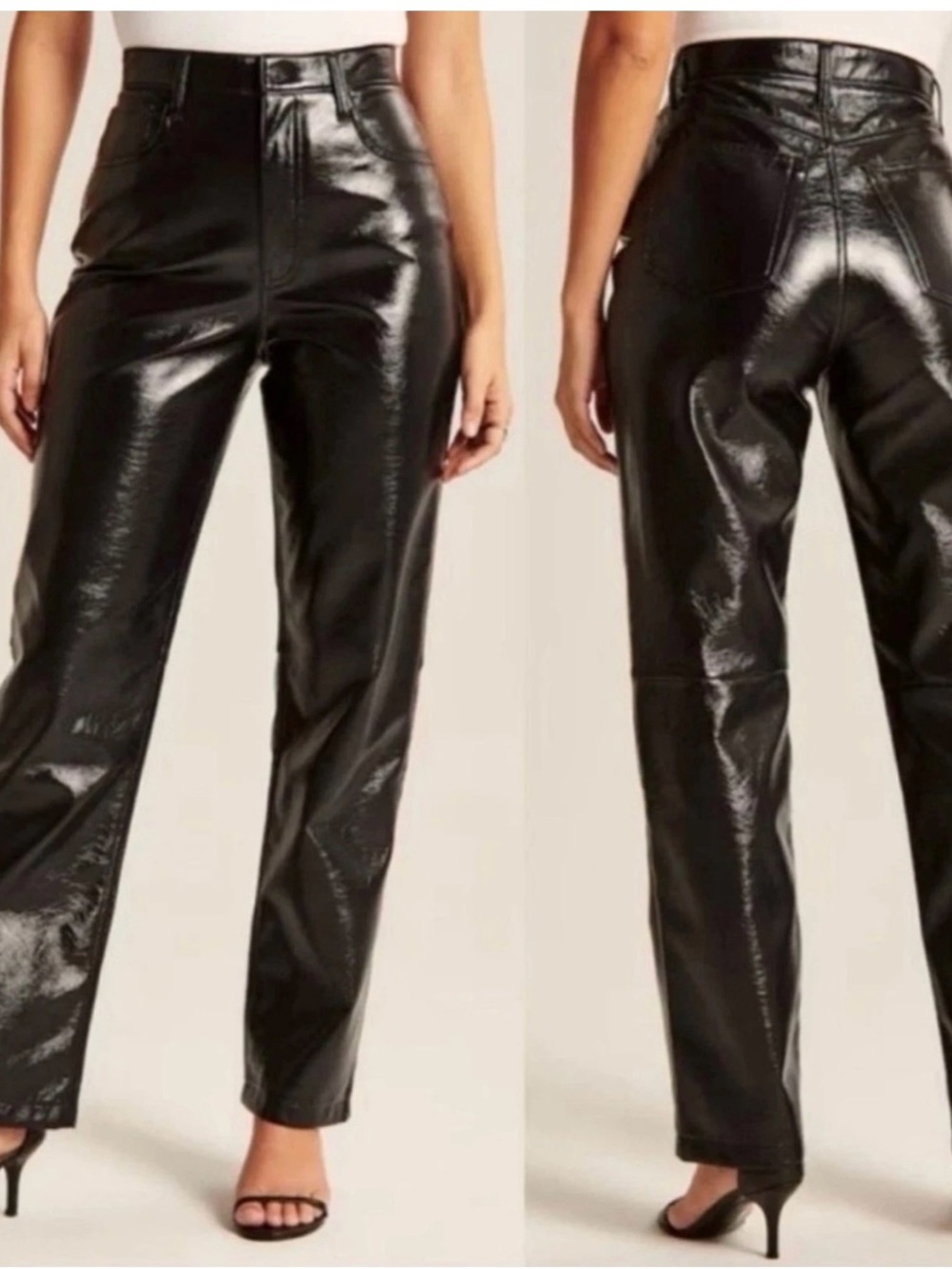 Abercrombie & Fitch Black High-Rise Straight Leg Faux Leather Pants